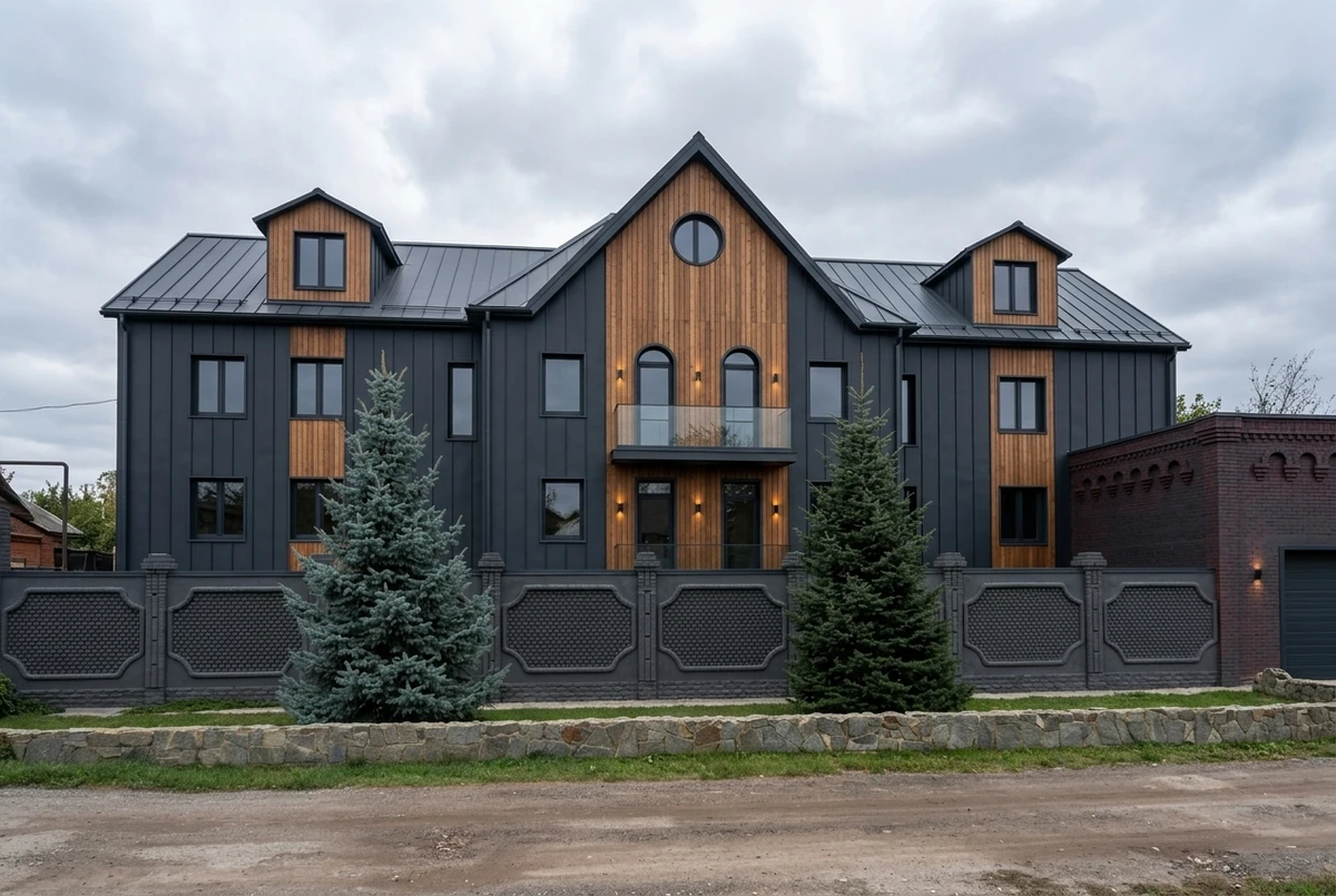 Дизайн фасада в стиле Барнхаус — фото фасада от нейросети RoomGPT