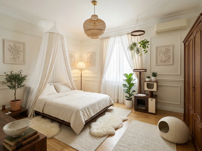 Дизайн спальни в стиле Хюгге — фото интерьера от нейросети RoomGPT