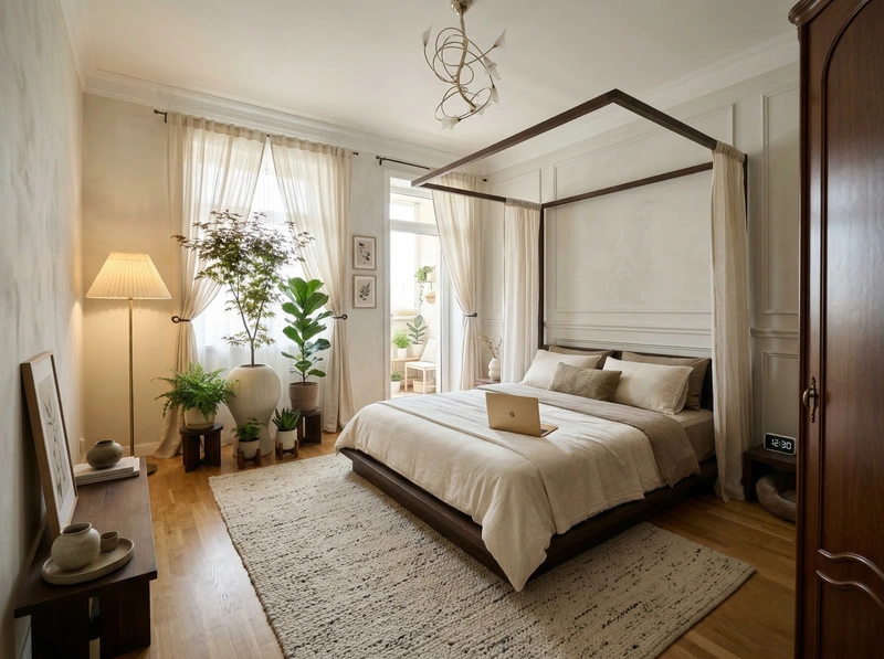 Дизайн спальни в стиле Japandi — фото интерьера от нейросети RoomGPT