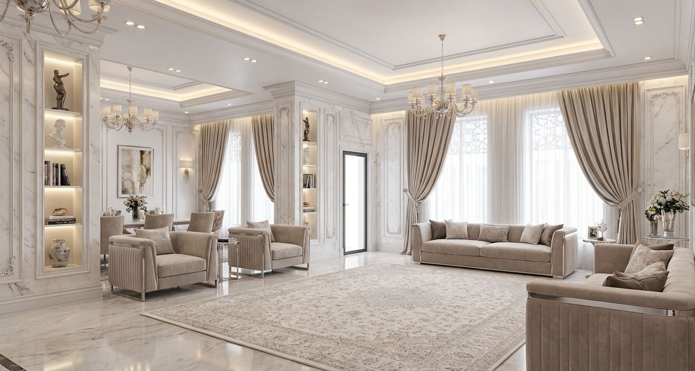 Дизайн гостиной в стиле Классика — фото интерьера от нейросети RoomGPT
