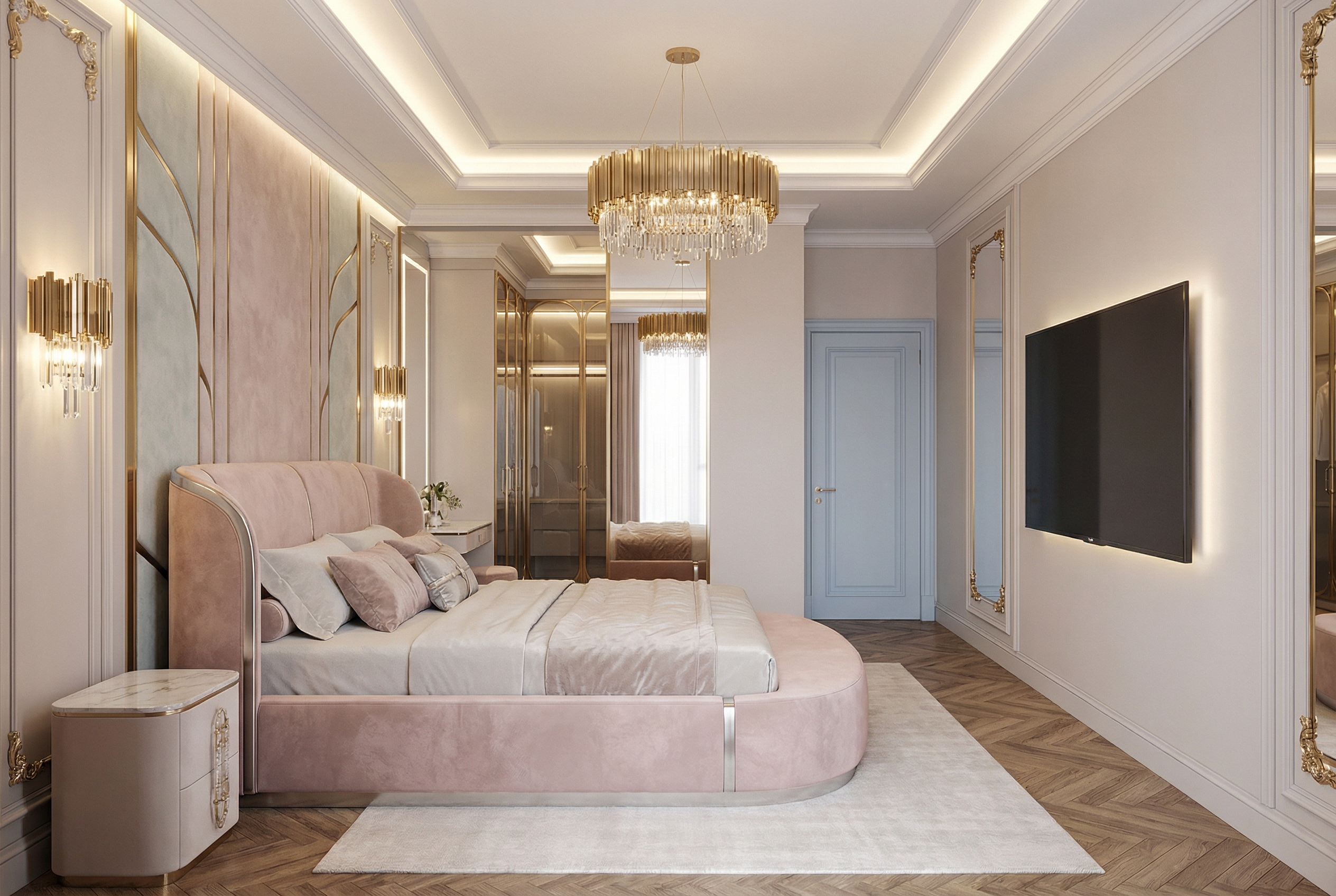 Дизайн спальни в стиле Неоклассика — фото интерьера от нейросети RoomGPT