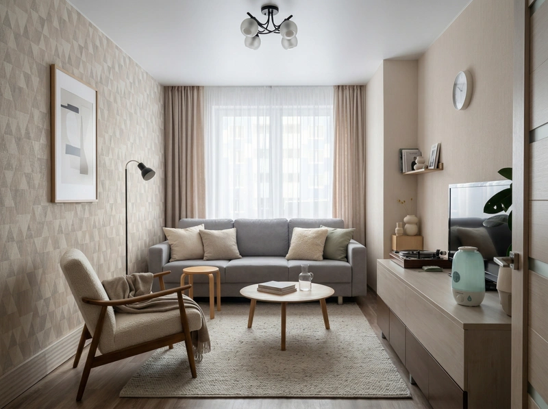 Дизайн гостиной в стиле Сканди — фото интерьера от нейросети RoomGPT