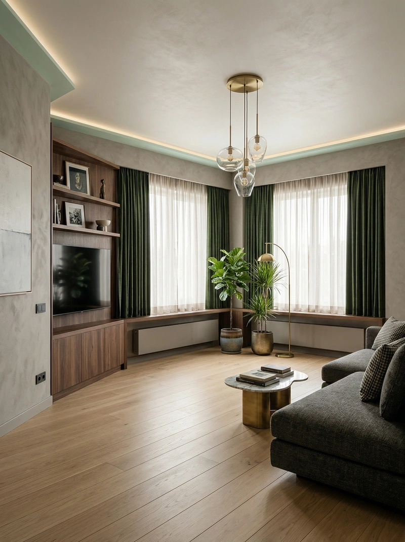 Дизайн гостиной в стиле Контемпорари — фото интерьера от нейросети RoomGPT