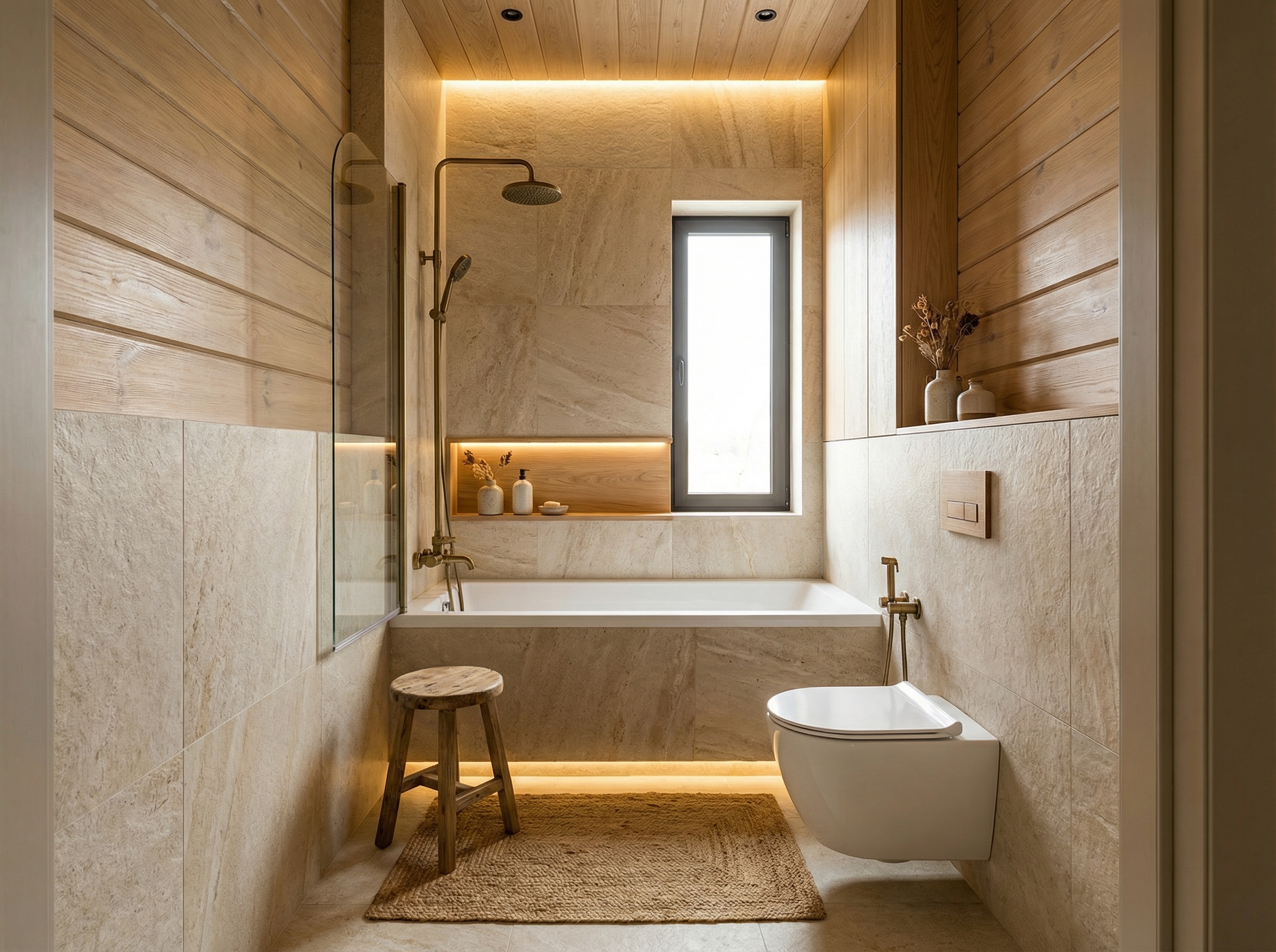 Дизайн ванной в стиле Japandi — фото интерьера от нейросети RoomGPT