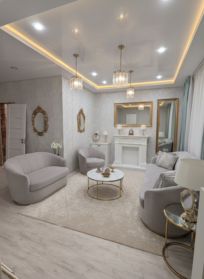 Дизайн гостиной в стиле Неоклассика — фото интерьера от нейросети RoomGPT