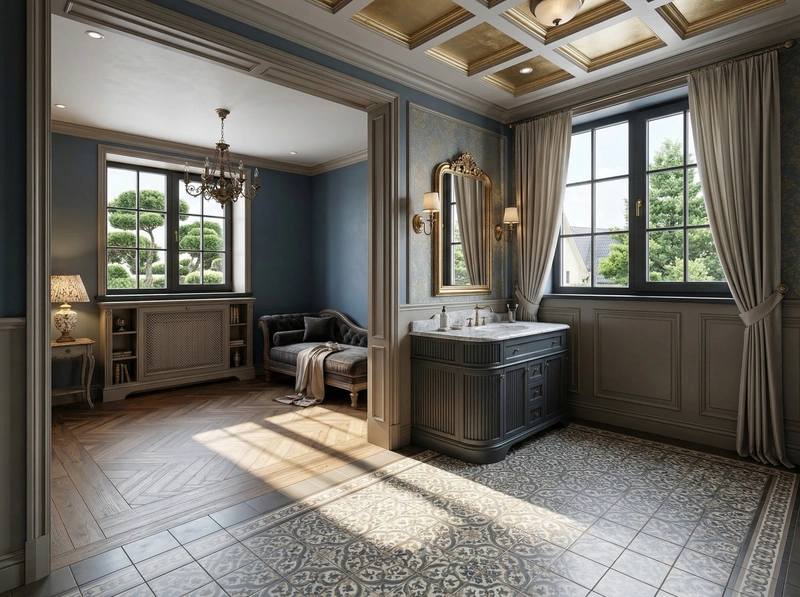 Дизайн ванной в стиле Классика — фото интерьера от нейросети RoomGPT