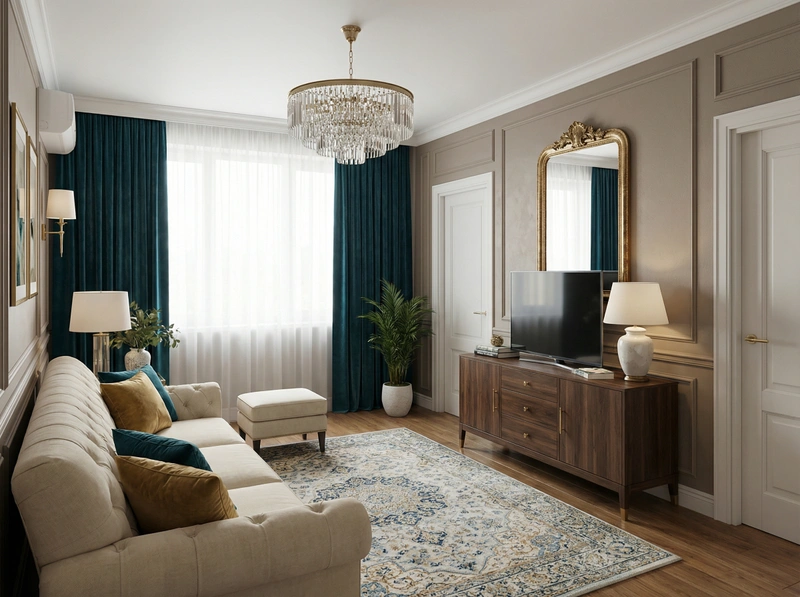 Дизайн интерьера в стиле Классика — Гостиная от нейросети RoomGPT