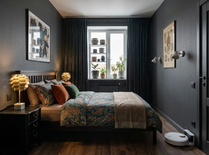 Дизайн спальни в стиле Эклектика — фото интерьера от нейросети RoomGPT