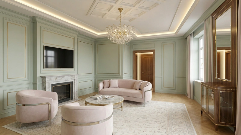 Дизайн гостиной в стиле Неоклассика — фото интерьера от нейросети RoomGPT