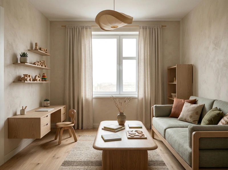 Дизайн детской в стиле Japandi — фото интерьера от нейросети RoomGPT