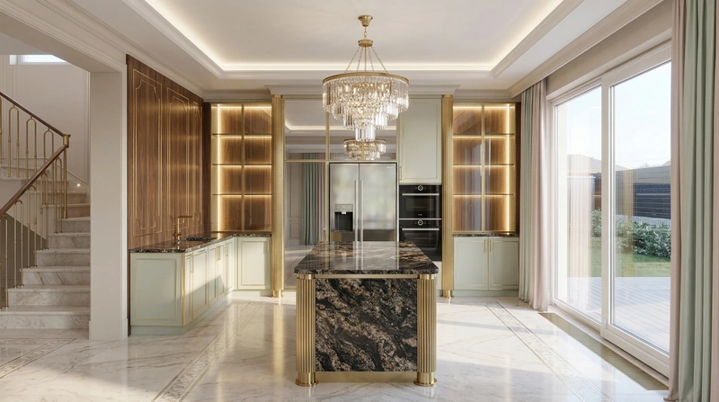 Дизайн кухни в стиле Неоклассика — фото интерьера от нейросети RoomGPT