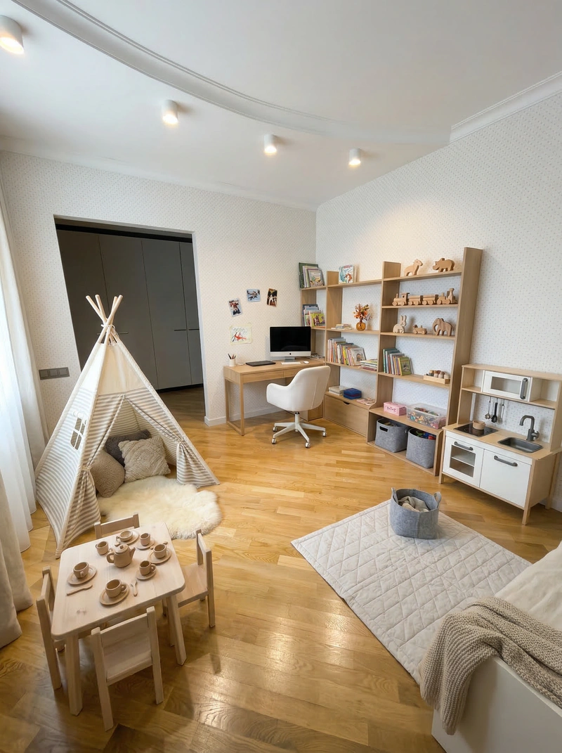 Дизайн детской в стиле Хюгге — фото интерьера от нейросети RoomGPT