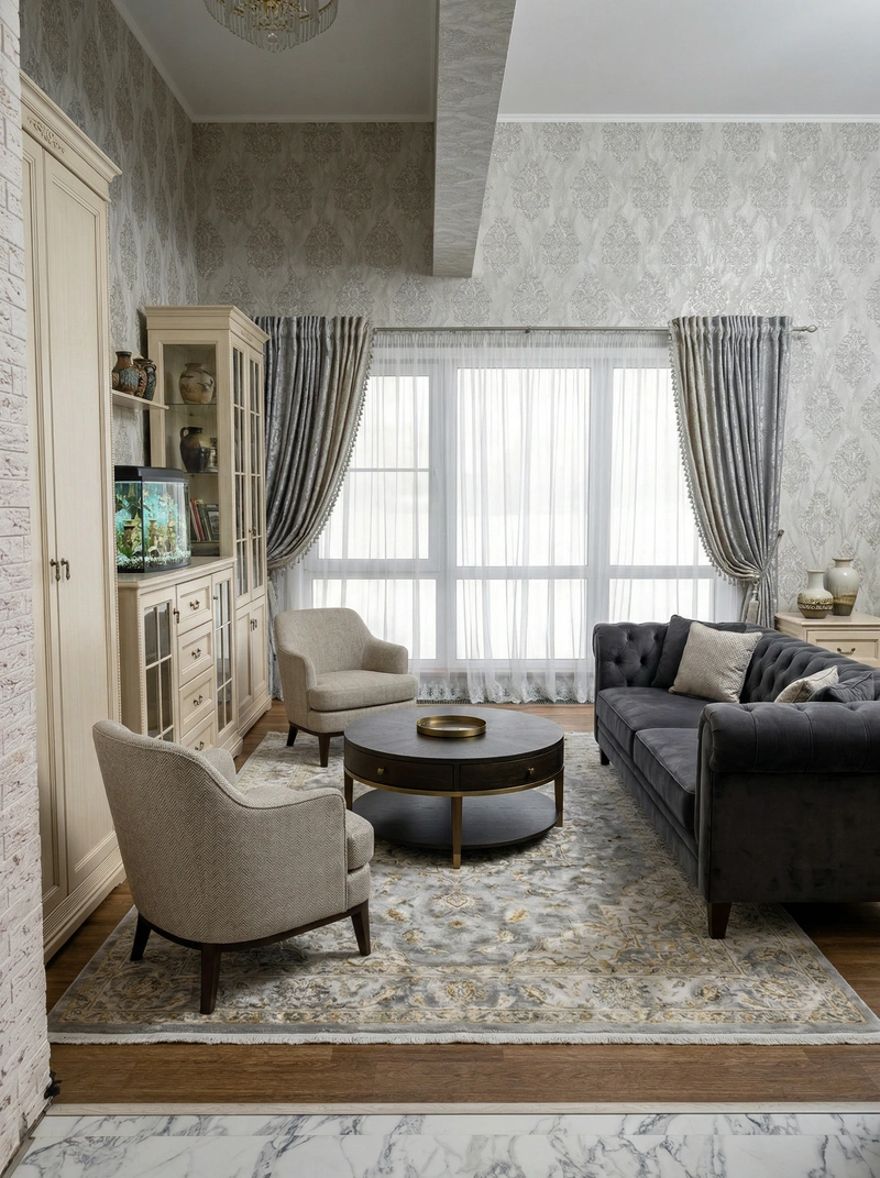 Дизайн интерьера в стиле Классика — Гостиная от нейросети RoomGPT