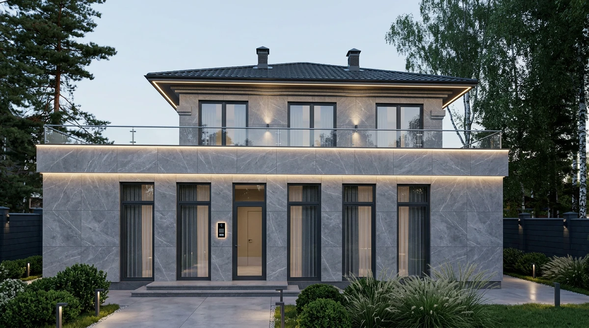 Дизайн фасада в стиле Хай-тек — Фасад от нейросети RoomGPT