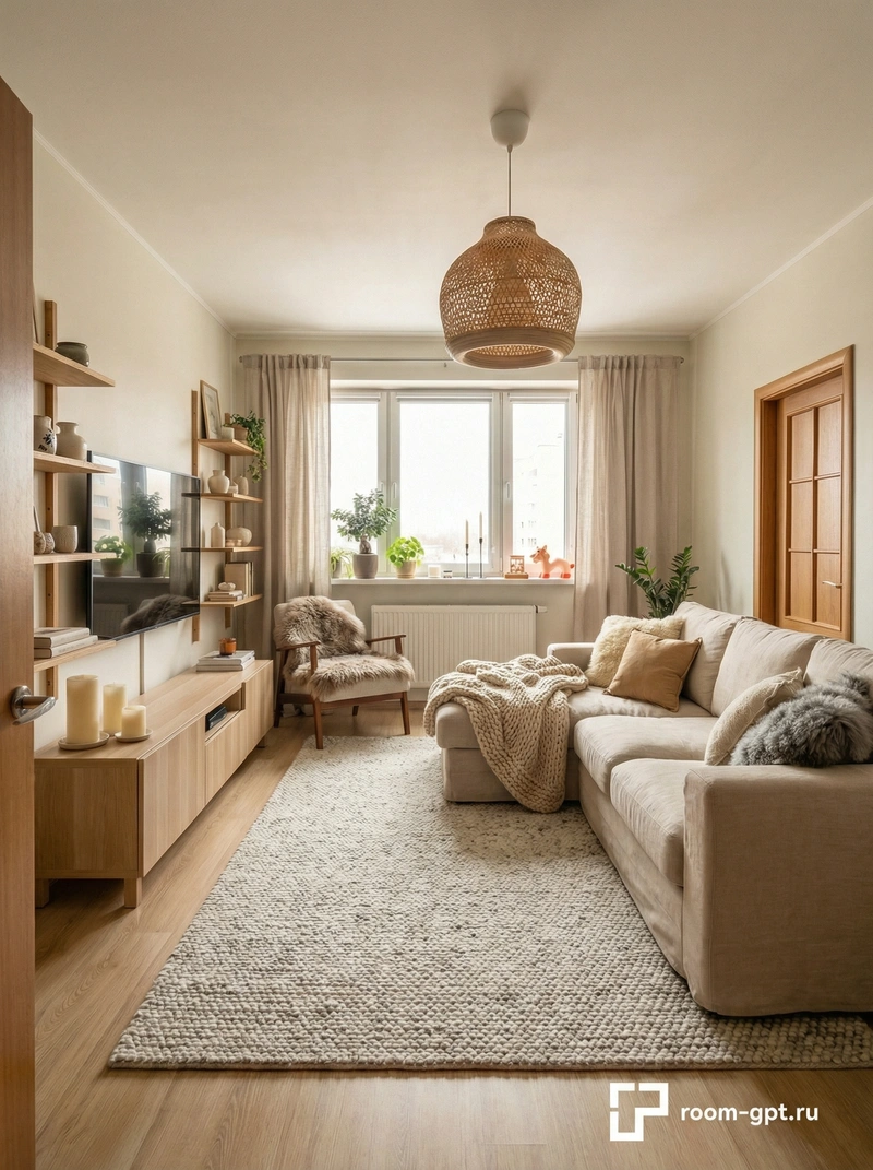 Дизайн интерьера в стиле Хюгге — Гостиная от нейросети RoomGPT