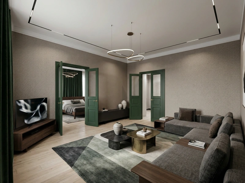 Дизайн интерьера в стиле Контемпорари — Гостиная от нейросети RoomGPT