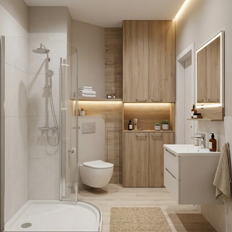 Дизайн ванной в стиле Сканди — фото интерьера от нейросети RoomGPT