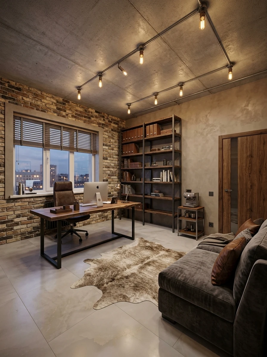Дизайн кабинета в стиле Лофт — фото интерьера от нейросети RoomGPT