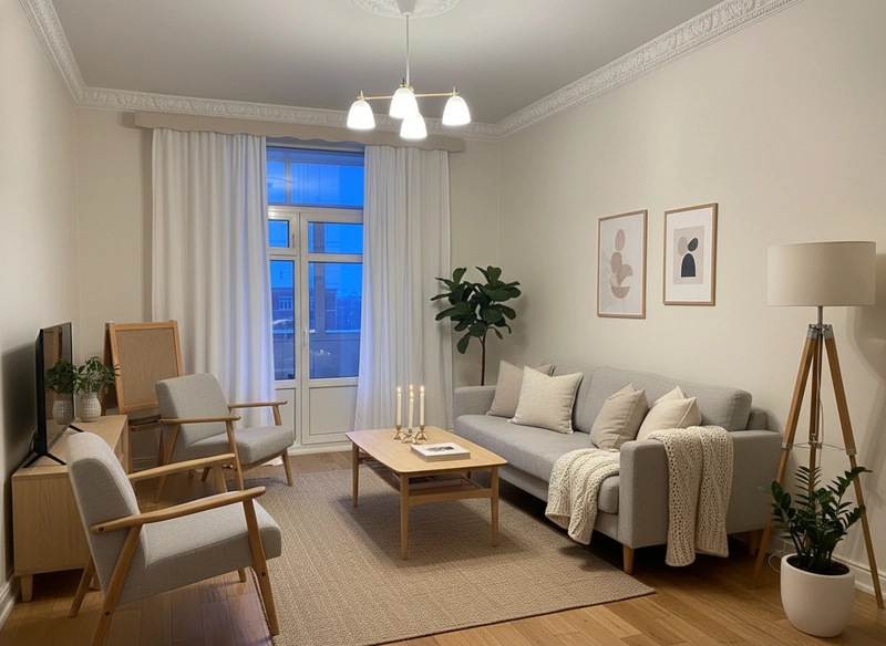 Дизайн интерьера в стиле Хюгге — Гостиная от нейросети RoomGPT