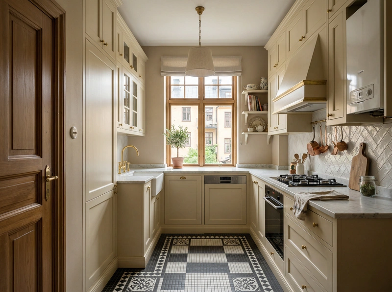 Дизайн кухни в стиле Классика — фото интерьера от нейросети RoomGPT