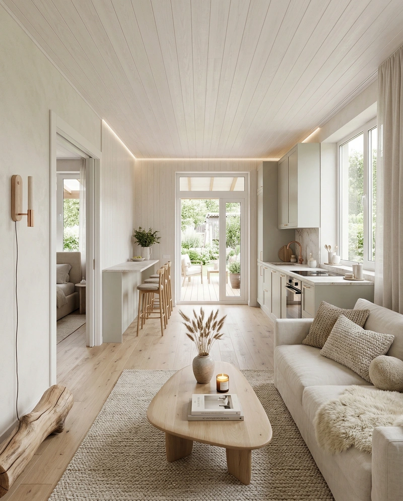 Дизайн гостиной в стиле Хюгге — фото интерьера от нейросети RoomGPT