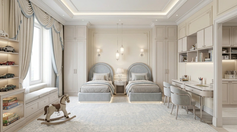 Дизайн детской в стиле Неоклассика — фото интерьера от нейросети RoomGPT