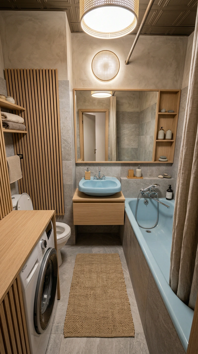 Дизайн ванной в стиле Japandi — фото интерьера от нейросети RoomGPT