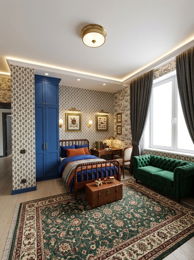 Дизайн детской в стиле Британский — фото интерьера от нейросети RoomGPT