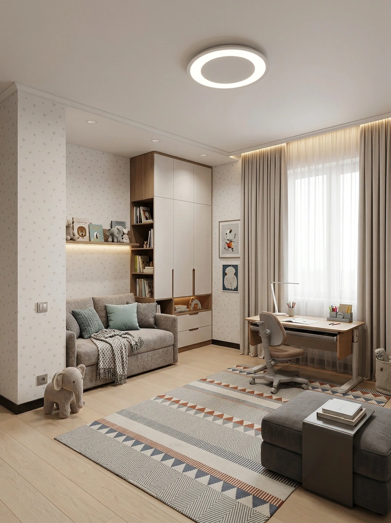 Дизайн детской в стиле Контемпорари — фото интерьера от нейросети RoomGPT