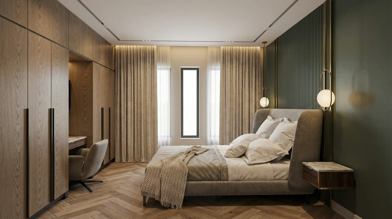 Дизайн интерьера в стиле Контемпорари — Спальня от нейросети RoomGPT