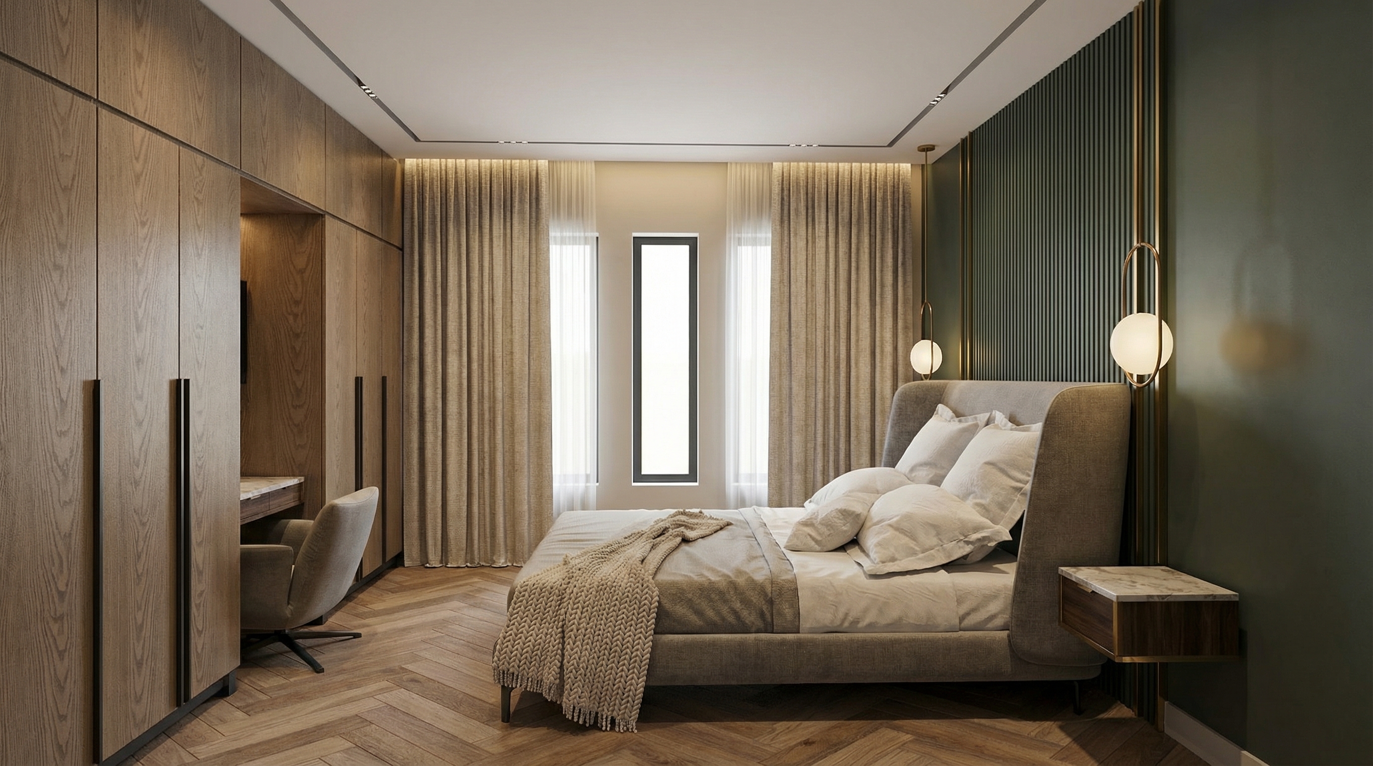 Дизайн спальни в стиле Контемпорари — фото интерьера от нейросети RoomGPT