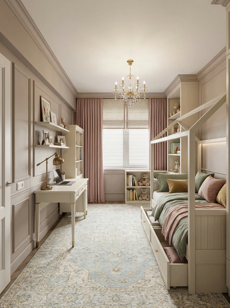 Дизайн детской в стиле Классика — фото интерьера от нейросети RoomGPT