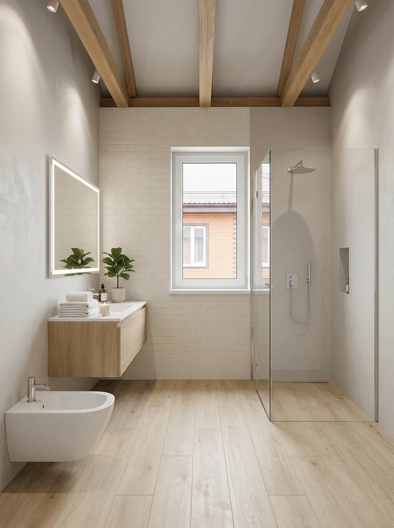 Дизайн ванной в стиле Сканди — фото интерьера от нейросети RoomGPT