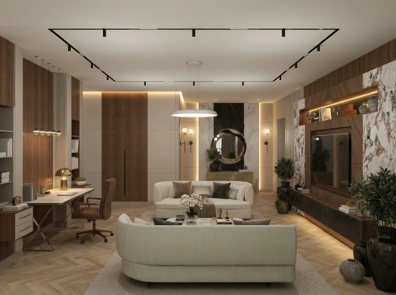 Дизайн гостиной в стиле Контемпорари — фото интерьера от нейросети RoomGPT