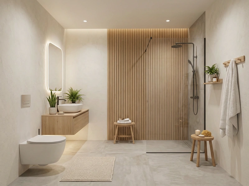 Дизайн ванной в стиле Хюгге — фото интерьера от нейросети RoomGPT