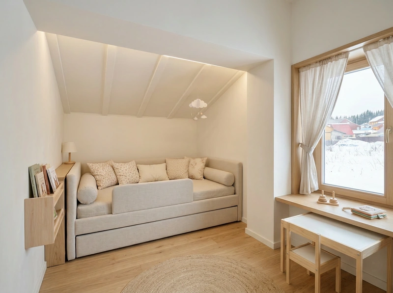 Дизайн детской в стиле Сканди — фото интерьера от нейросети RoomGPT