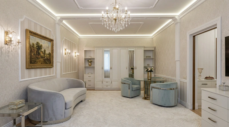 Дизайн гостиной в стиле Неоклассика — фото интерьера от нейросети RoomGPT
