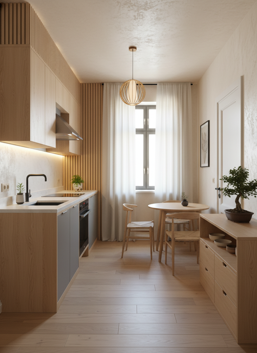 Дизайн кухни в стиле Japandi — фото интерьера от нейросети RoomGPT