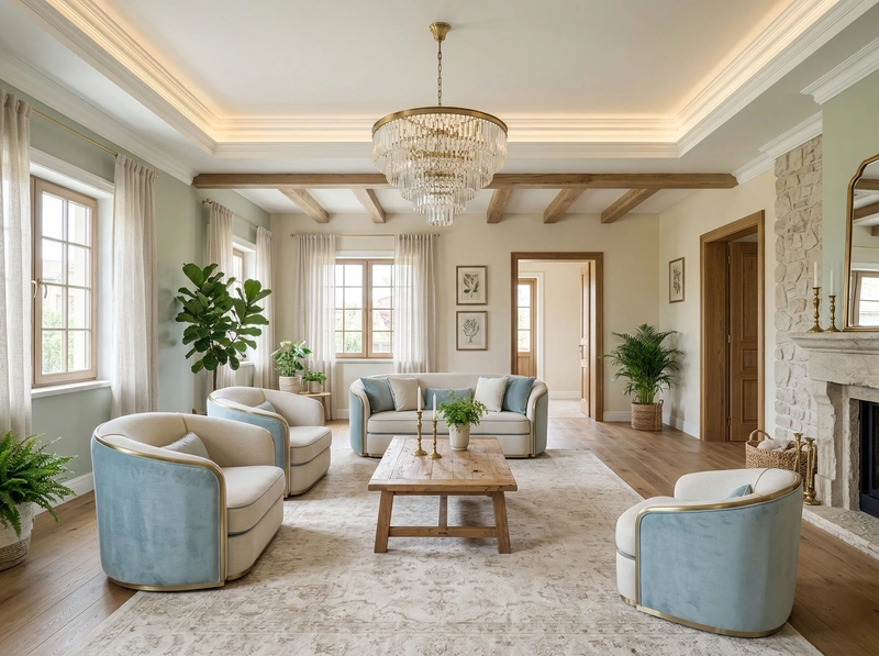 Дизайн интерьера в стиле Неоклассика — Гостиная от нейросети RoomGPT