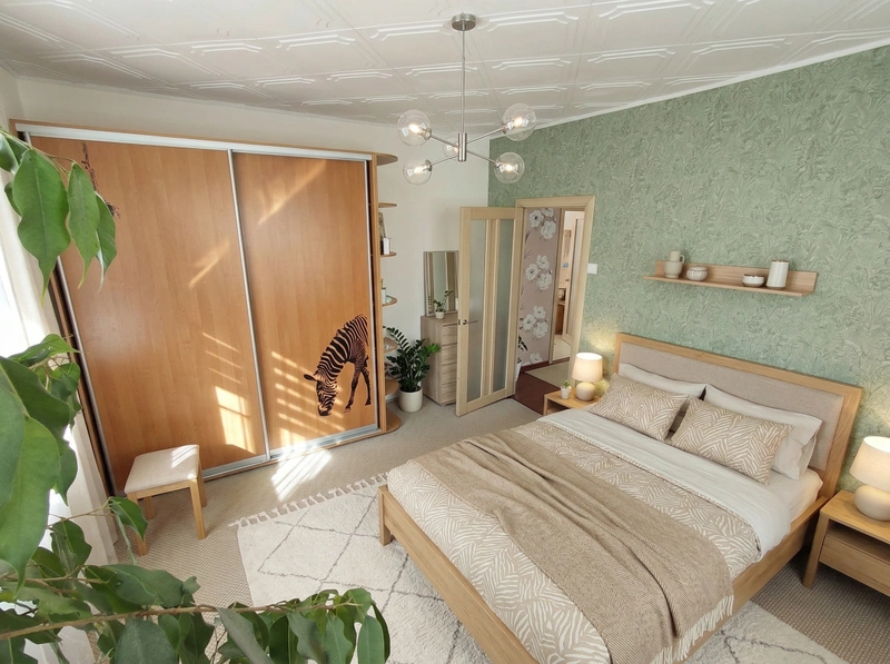 Дизайн спальни в стиле Сканди — фото интерьера от нейросети RoomGPT