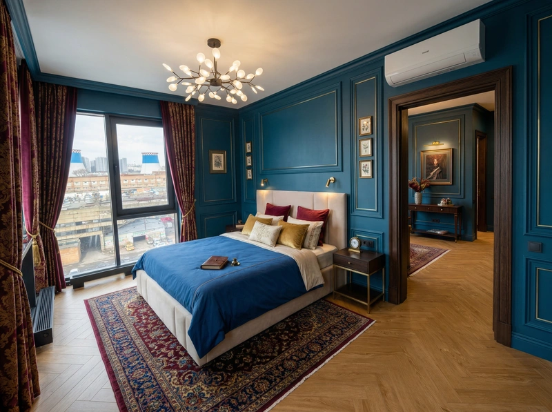 Дизайн спальни в стиле Британский — фото интерьера от нейросети RoomGPT