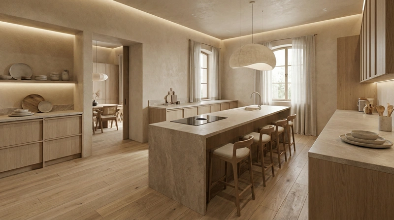 Дизайн кухни в стиле Japandi — фото интерьера от нейросети RoomGPT