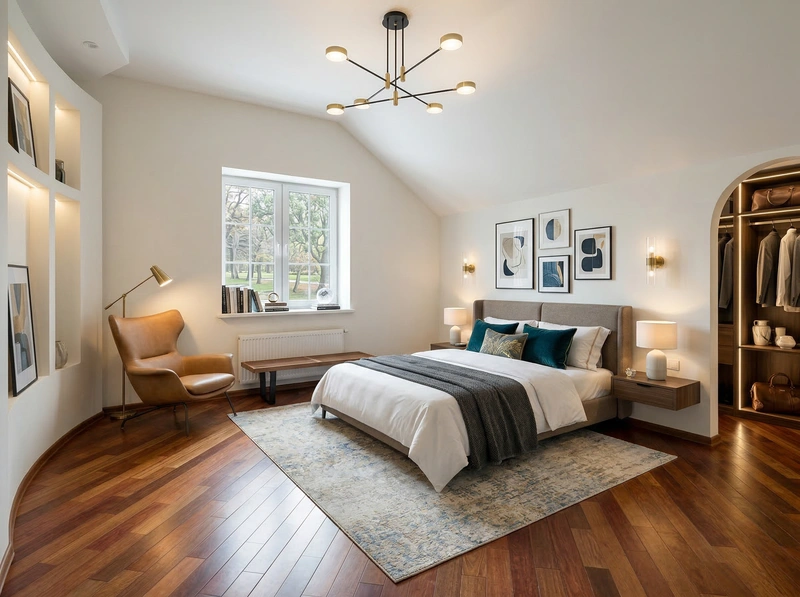 Дизайн спальни в стиле Контемпорари — фото интерьера от нейросети RoomGPT