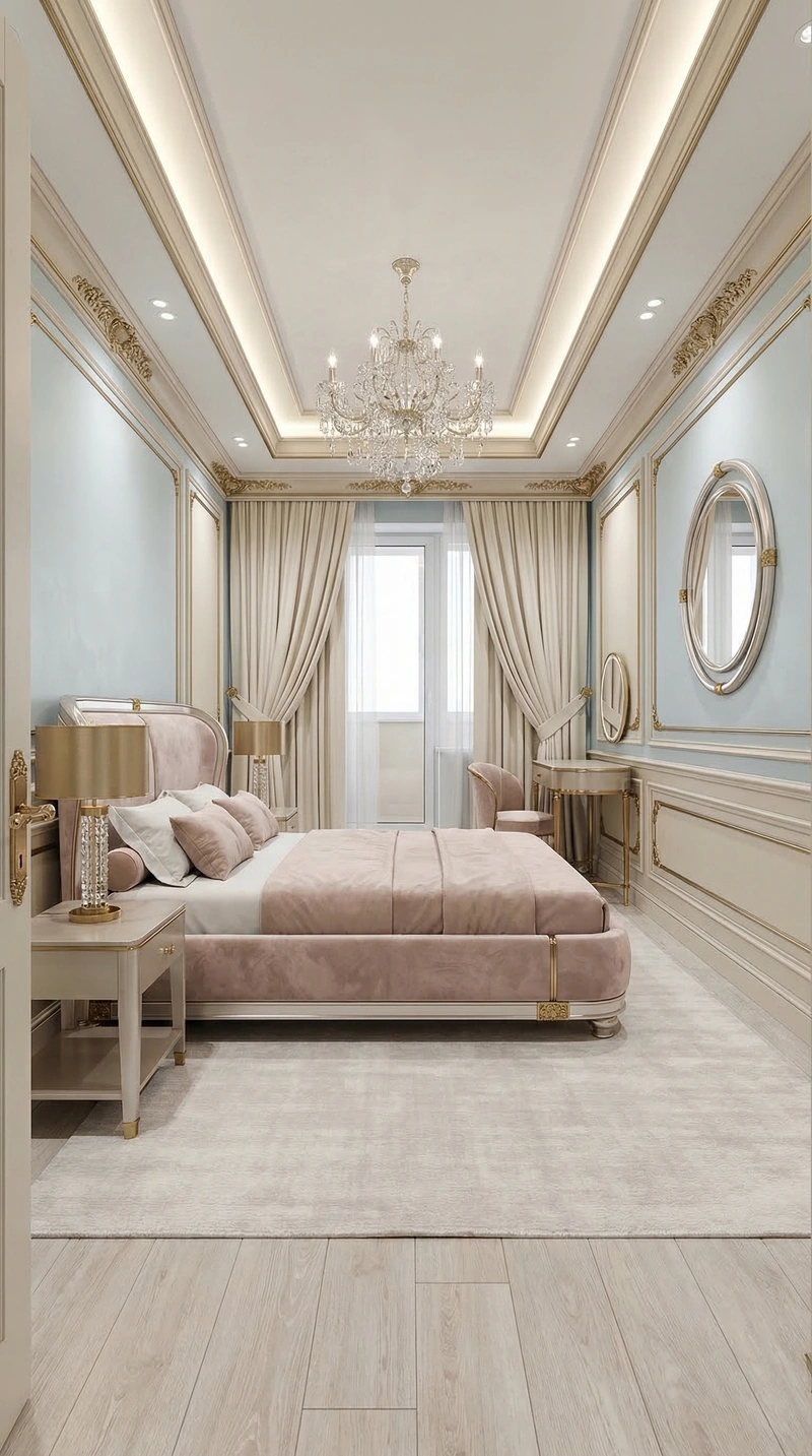 Дизайн спальни в стиле Неоклассика — фото интерьера от нейросети RoomGPT