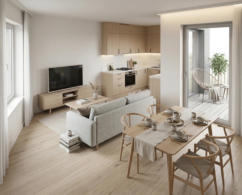 Дизайн гостиной в стиле Сканди — фото интерьера от нейросети RoomGPT