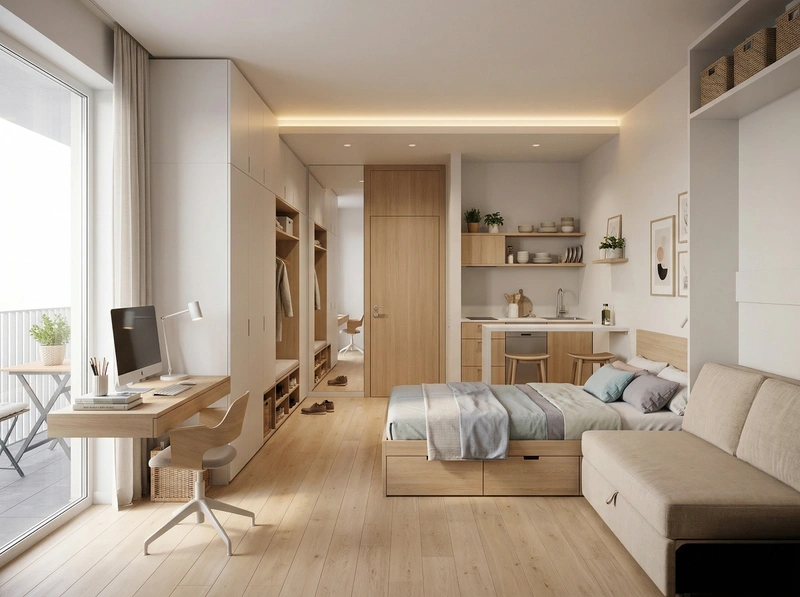 Дизайн спальни в стиле Сканди — фото интерьера от нейросети RoomGPT