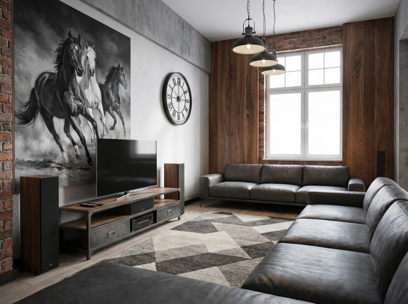 Дизайн интерьера в стиле Лофт — Гостиная от нейросети RoomGPT