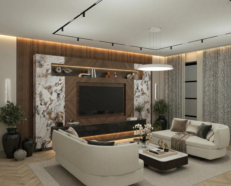 Дизайн гостиной в стиле Контемпорари — фото интерьера от нейросети RoomGPT