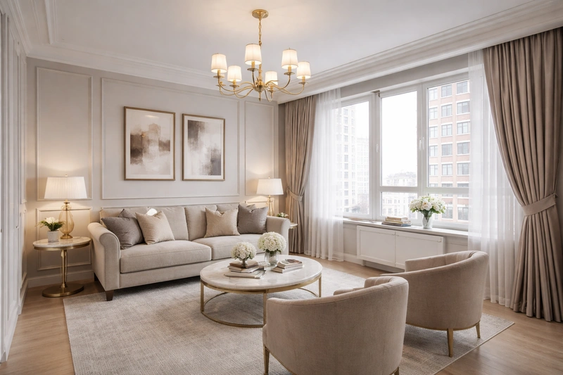 Дизайн гостиной в стиле Классика — фото интерьера от нейросети RoomGPT