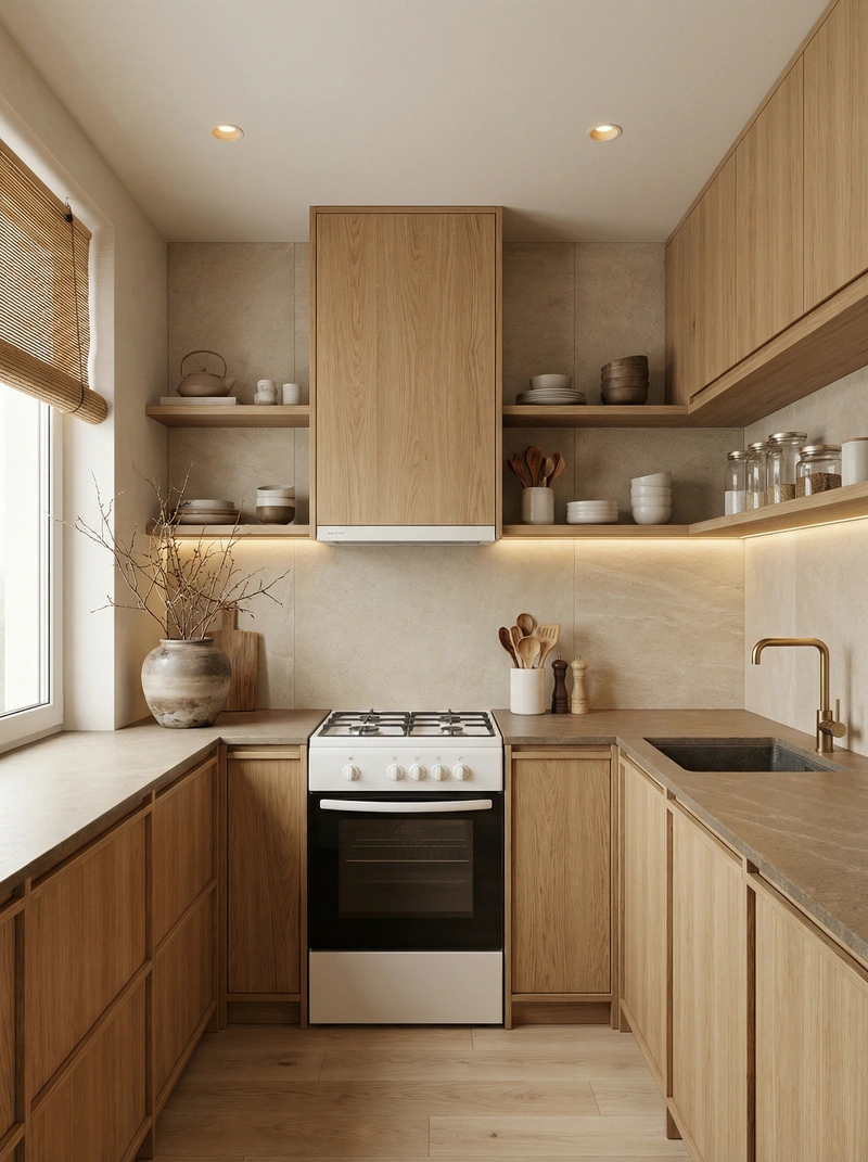 Дизайн кухни в стиле Japandi — фото интерьера от нейросети RoomGPT